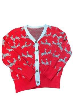 Red Zebra Print Button Down Cardigan with Heart Buttons